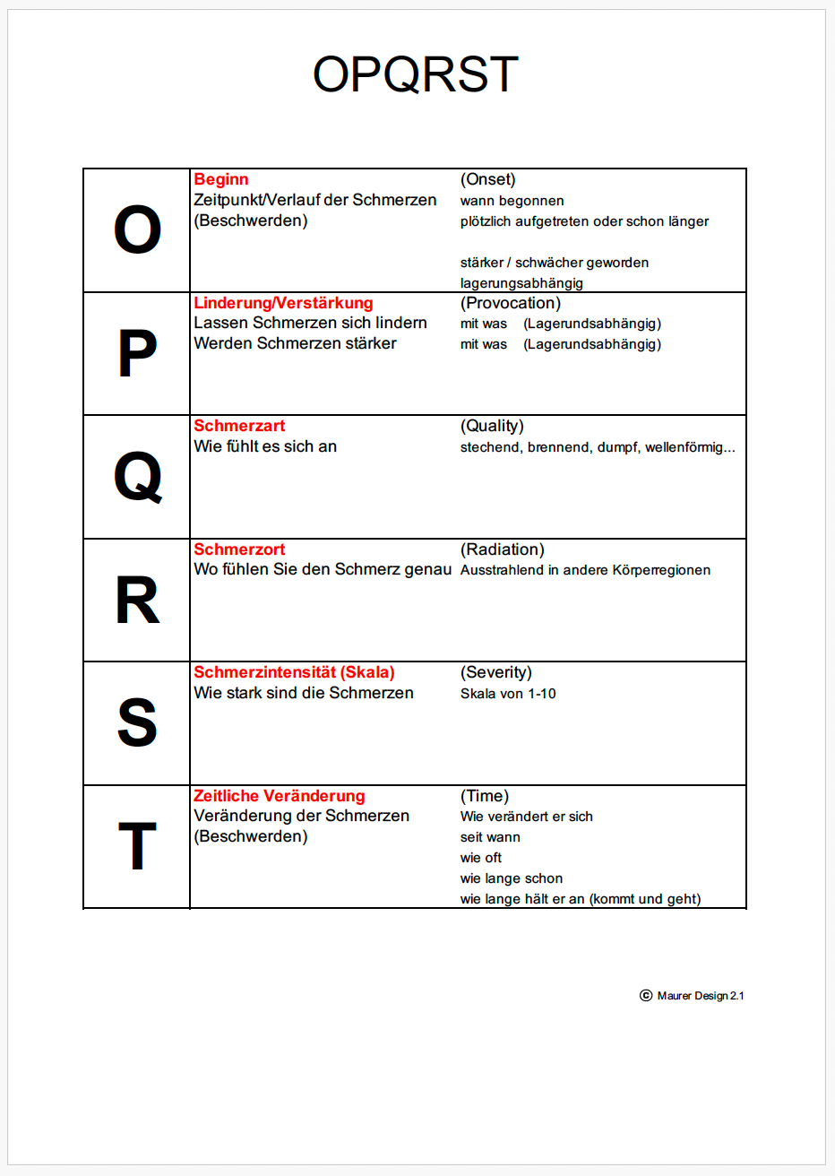 OPQRST Schema Maurer Design